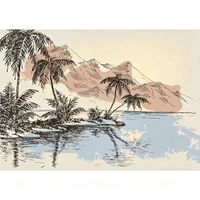 Murale murale Art Déco tropicale côtière, motif palmier de coco et vue sur la montagne et la mer dessinée à la main, impression par transfert thermique, imperméable, sur mesure