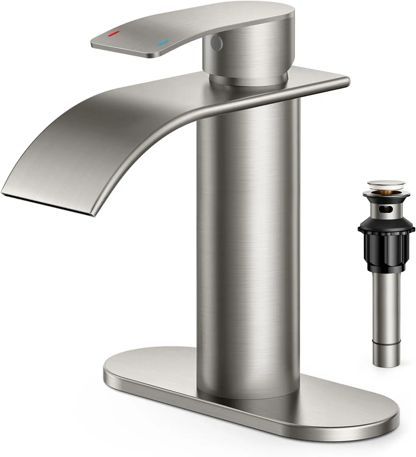 Şelale Metal banyo muslukları delik ile Pop up drenaj tek delik tek kolu musluk modern banyo su havzası musluk