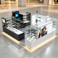Kiosque à lunettes personnalisable pour centre commercial, vitrine haut de gamme pour lunettes, comptoir de vente au détail pour opticien avec logo