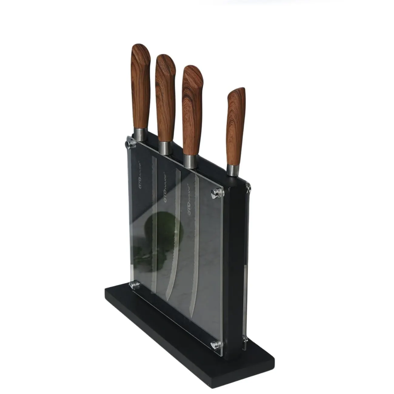 Custom Knife Holder With Acrylic Shield Kitchen Knife Organizer Block With 2 Side Magnetic Black Acrylic Knife Holder