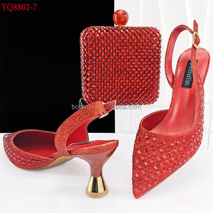 YQ8802, bonitos zapatos de zapatillas italianas de diseño rojo con conjunto de bolso, los últimos zapatos y bolsos de tacón alto africanos con diamantes de imitación para mujer para fiesta - Product Image 2