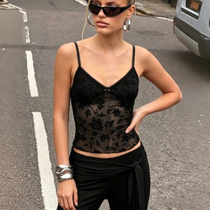 Camisole Rétro Sexy en Dentelle et Jacquard Transparent, Style Streetwear Tendance, Décolleté en V - Product Image 2