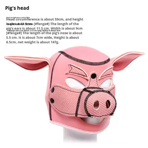 หน้ากากหมูสีดำสีชมพูแบบเต็มหัวมีฮู้ดหนัง PU แบบมีฮู้ดบทบาทคอสเพลย์เซ็กซี่สำหรับผู้ชายเกมอุปกรณ์ทาส - Product Image 2