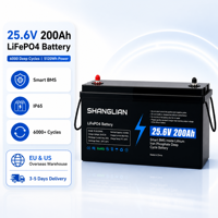 Batterie LiFePO4 25,6V 100Ah 200Ah 5120Wh, remplacement de batterie au plomb-acide avec BMS 100A, cycle profond pour système solaire domestique, camping-car, expédition depuis l'UE
