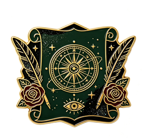 Pin de Metal Esmaltado Personalizado, Broche con Diseño de Pluma Verde Dorada, Rosa y Emblema del Zodiaco, para Regalo y Ropa - Product Image 4