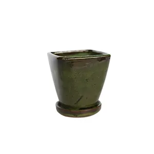 Tabletop Home Decor Pot Small Terracotta Glazed Ceramic Attached Saucer Pot Planting Pot