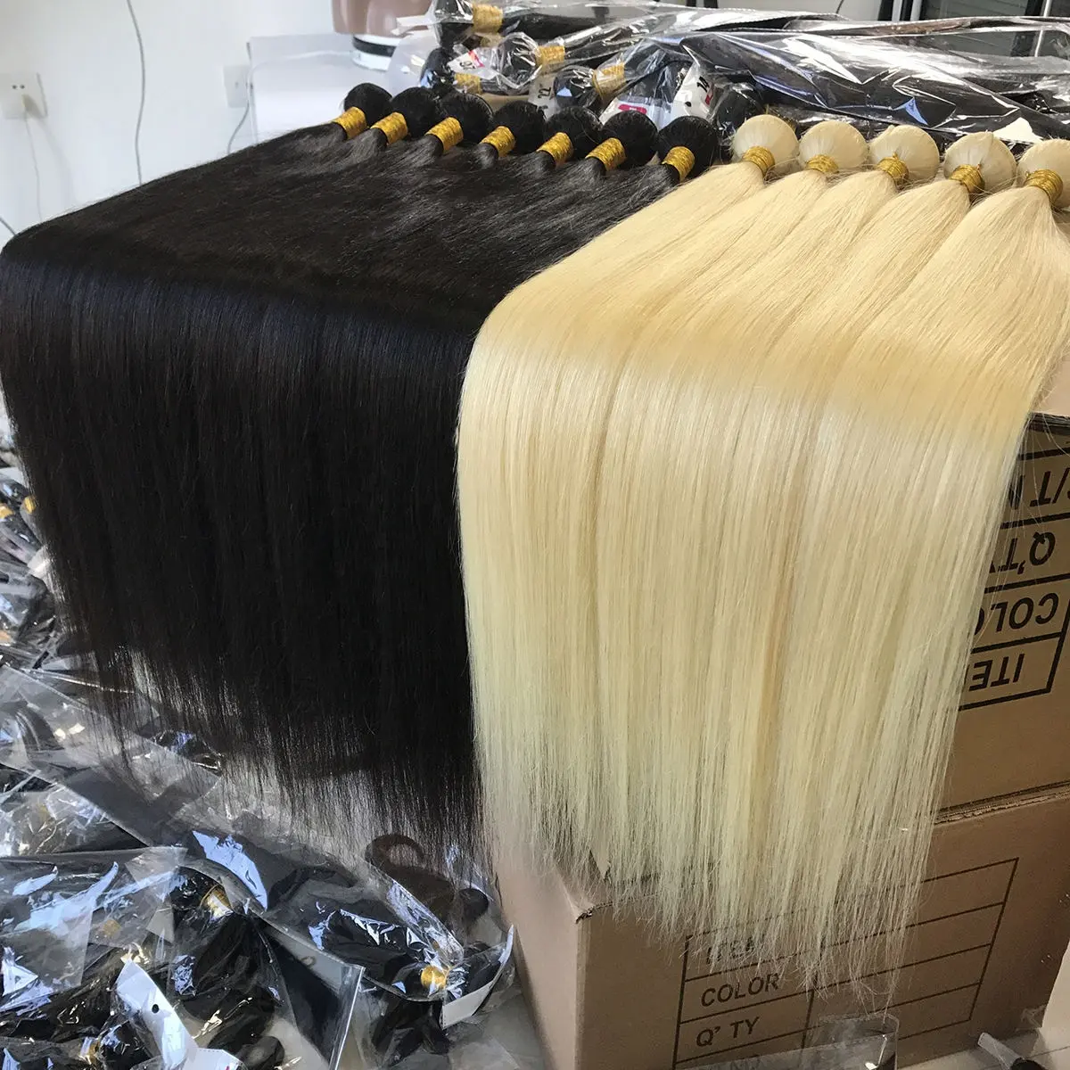 Pacotes de extensões de cabelo vietnamita, fábrica, cabelo 1b 613, cutícula alinhada, 100g, em massa, vendor