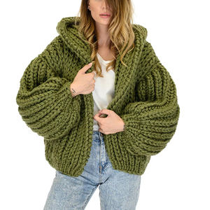 Personnalisé lâche paresseux vent à capuche cardigan <span class=keywords><strong>pull</strong></span> décontracté tricoté <span class=keywords><strong>pull</strong></span> pour les femmes - Product Image 2
