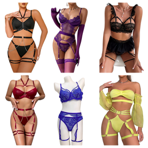 Lencería Sexy para Mujer de Fábrica, Conjunto de Lencería con Bordado Floral, Malla Transparente, Sujetador de Encaje y Bragas - Product Image 1