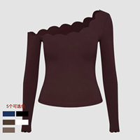 Ensemble de vêtements de sport Scallop pour femme, tenue de fitness asymétrique à une épaule, 2 pièces, pour Pilates et Yoga