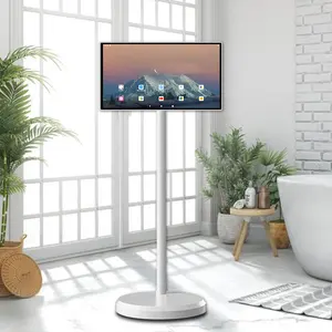 Smart tv android portabel 21.5 inci, sistem android 12 layar sentuh berdiri dengan Saya tv dalam ruangan bergerak at akan dapat diisi ulang nirkabel