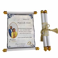 Cartes d'invitation de mariage islamiques enroulées en papier, style créatif, estampage à chaud doré, boîte unique avec pompon