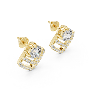 Lab Grown Diamond Round Shape Vintage 18K Gold <b>Stud</b> <b>Earrings</b> <b>Fine</b> Jewelry for Women Wedding and Partywear - Product Image 2