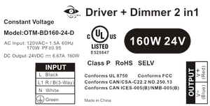 Nhà máy bán OTM-BD160-24-D ul được liệt kê DC24V 6.77a lái xe + dimmer 2 trong 1 điện áp không đổi 160 Wát PWM đầu ra dẫn lái xe - Product Image 2