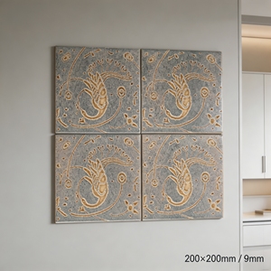 Carreaux de porcelaine d'art de style chinois 200x200mm, motif paon porte-bonheur, beige, rustiques, décoratifs, pour salle de bain - Product Image 5