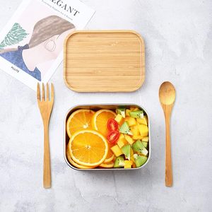 Stainless Steel <b>Lunch</b> <b>Box</b> Divided Three Sections Eco-Friendly Dishwasher Microwave Safe BPA-Free Bento <b>Box</b> Bamboo Lid Newborns - Product Image 4