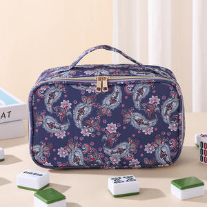 Nouvelle Trousse de Rangement <span class=keywords><strong>Mahjong</strong></span> Imprimée <span class=keywords><strong>Fleurs</strong></span> en Polyester Grande Capacité Portable Multifonctionnelle pour Voyage et Toilette - Product Image 4