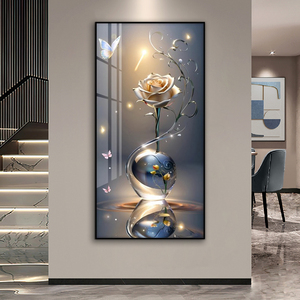 Art mural <span class=keywords><strong>en</strong></span> porcelaine de cristal de rose de luxe moderne, cadre <span class=keywords><strong>en</strong></span> aluminium doré, grande décoration pop <span class=keywords><strong>pour</strong></span> la maison, <span class=keywords><strong>peinture</strong></span>, décoration de <span class=keywords><strong>salon</strong></span> - Product Image 4