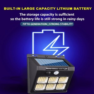 โคมไฟพลังงานแสงอาทิตย์กลางแจ้ง โคมไฟติดผนังลานบ้าน ไฟส่องสว่างพร้อมเซ็นเซอร์ตรวจจับการเคลื่อนไหว ใช้ในบ้าน สวน กันน้ำ ประหยัดพลังงาน ไฟ LED สำหรับถนน - Product Image 5