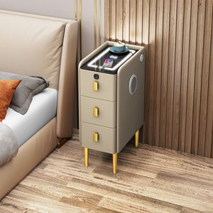 Modern Luxury Wood Smart <strong>30cm</strong> <strong>Bedside</strong> <strong>Table</strong> With Led Light Fingerprint Wireless Charging Speakers Drawer Hotel Bedroom Furniture - Product Image 3