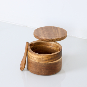 Acacia Wood Salt Cellar Salt <strong>Spice</strong> Box with Swivel Cover and Spoon Perfect for Herbs &amp; Seasonings - Product Image 2