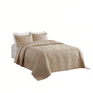 Juego de Cubrecama Acolchado de 3 Piezas Db Khaki King Size, Diseño Clásico Plisado, Color Sólido, para Uso en Hoteles en Verano - Product Image 1