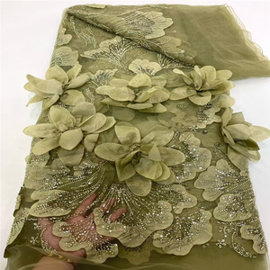 Tissu de dentelle nuptiale 3D de luxe, tulle français fait main avec broderie lourde perlée et sequins, robes pour femmes écologiques - MOQ 5 yards - Product Image 2