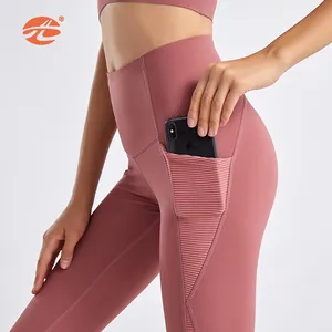 Logo personnalisé beurre doux taille haute pantalons de gymnastique femmes Fitness pantalons serrés avec poche Yoga athlétique course Leggings
