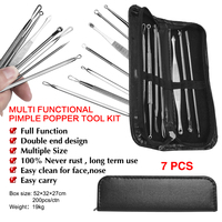 Outil de suppression de points noirs extracteur de comédons Kit d'élimination de l'acné Whitehead Popping 7 pièces Zit enlevant le sac en cuir
