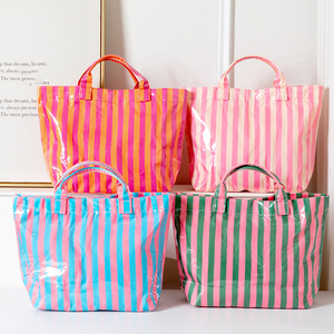 Bolsa de Mano de Gran Capacidad para Mujer, Elegante, Ligera, Impermeable, de PVC, con Asa para el Hombro, a Rayas, para Viajes, Compras y <span class=keywords><strong>Moda</strong></span> - Product Image 1