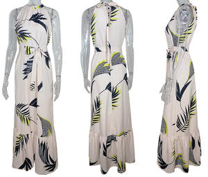 Vestido de Verão Feminino com Decote Halter, Sem Mangas, Cintura Alta, Vestido de Praia com Estampa <span class=keywords><strong>Floral</strong></span> Maxi Novo - Product Image 4