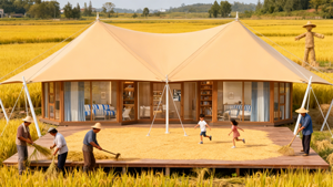 Tente de glamping de luxe semi-permanente à double compartiment, en PVC Oxford imperméable, quatre saisons, ignifuge, avec structure en acier et protection UV, 10m - Product Image 4