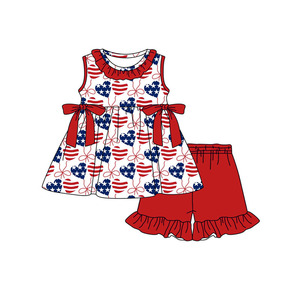 Vestido Informal de Algodón y Spandex Transpirable con Estampado de la Bandera de EE. UU. para el 4 de Julio, Ropa para Bebés y Hermanas, Tela de Lana Peinada - Product Image 2