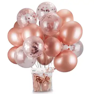 Balões redondos de látex do confete do ouro rosado para decoração de festa, casamento, festas