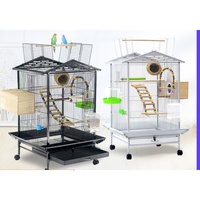 Cage à oiseaux de style volière haute 46x46x86cm pour perroquet et agapornis, cage facile à nettoyer avec plateau coulissant, perchoir en bois, 4 roues verrouillables