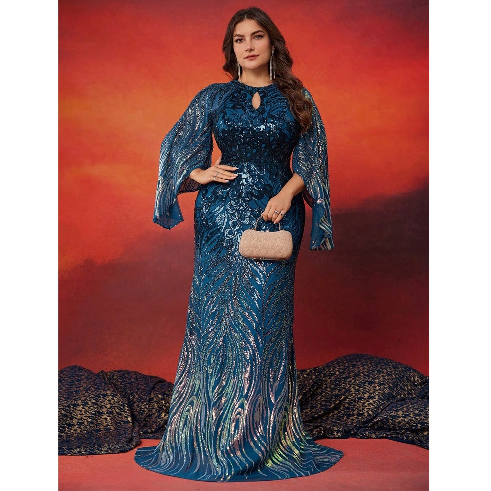 chinese dress ladies Elegant Jewel Long-Sleeve Mermaid Floor-Length Satin Wedding Dresses with Pattern