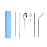 Reizen Servies Set Met Case 8 Stuk Lepel Vork Mes Stro Borstel Draagbare Roestvrij Staal Camping Reizen Bestek Set