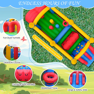 Ponticello gonfiabile esterno casa di rimbalzo doppio scivolo gonfiabile percorso ad ostacoli per bambini salto d'aria ostacolo - Product Image 4