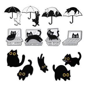 Broche de aleación de la serie de gatos negros de dibujos animados, combinación de animales nerds divertidos, insignia de Pin de Metal para fiestas, graduación, fundición pulida UV - Product Image 6