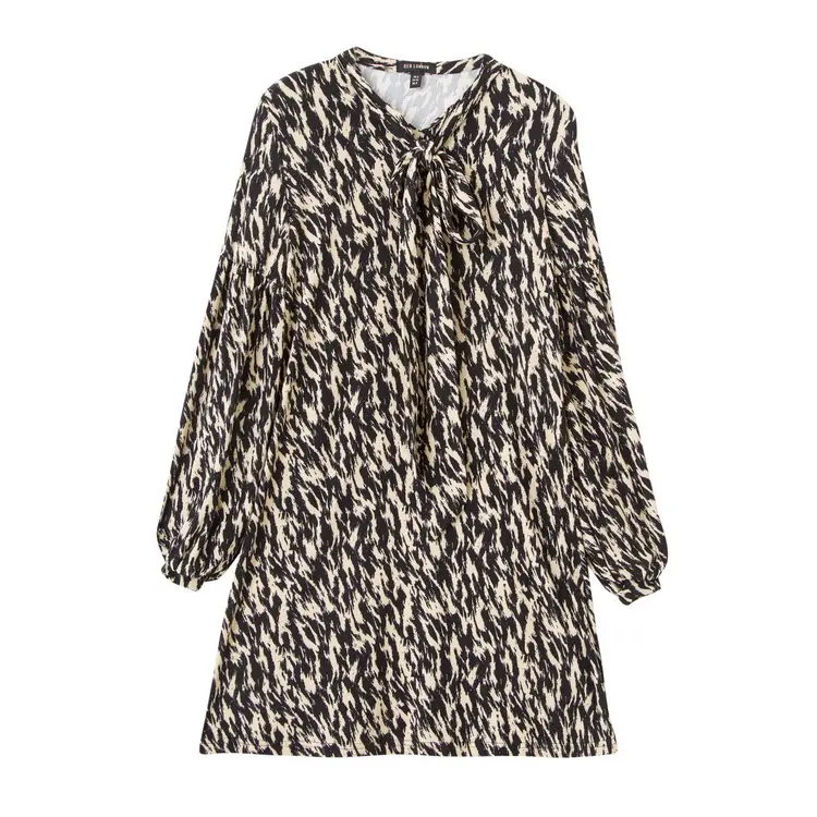 2022 bow collar spring fall long sleeve leopard night casual dresses for women vintage midi dress