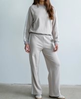 Sweat-shirt décontracté ample à col rond pour femme avec détails en dentelle et rayures latérales en V, fabriqué sur mesure