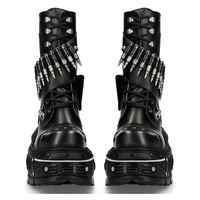 Bottes de Combat Plateforme Gothiques Punk - Bottes en Cuir Steampunk Heavy Metal avec Chaîne Balle et Motif Flamme pour Hommes et Femmes