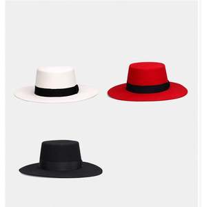 Chapeau haut de forme unisexe en laine australienne ND122 CD pour adulte, avec large bande, casquette en laine à dessus plat, quatre saisons, fleur et nœud papillon - Product Image 3