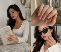 Juego de Uñas Postizas Minimalistas Transparentes en Degradado Nude, 24 Piezas, Núcleo Marrón Cálido Translúcido, Borde Cristalino Brillante, Venta al Por Mayor OEM