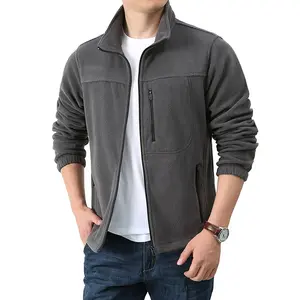 High Quality Design Thick Zip Grey Jackets Men Winter Warm Clothing Custom Adult Men Outdoor Polar Fleece Jacket
