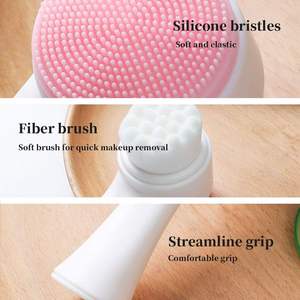 Brosse nettoyante faciale double face populaire et très vendue, avec poils en fibres fines et exfoliant en silicone - Product Image 3