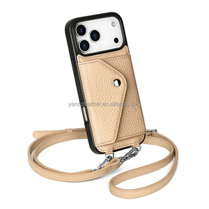 Étui de téléphone en cuir véritable de production exquise à la main étui de téléphone en cuir personnalisé étui de téléphone à bandoulière en cuir pour Iphone 17 <span class=keywords><strong>Pro</strong></span> - Product Image 1
