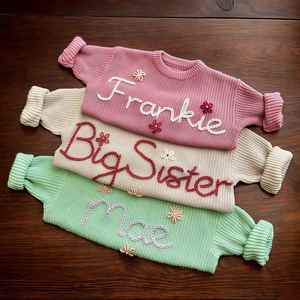 Suéter de Bebé de Algodón Bordado con Nombre Personalizado, Suéter Elástico Suave Tejido a Mano, Sudadera Lavable para Recién Nacidos y Niños Pequeños - Product Image 1