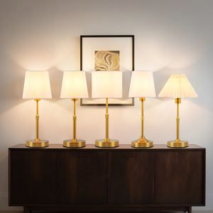 Moderna lampada da tavolo a LED in ottone oro batteria ricaricabile sostituibile in tessuto Rattan ombra flessibile in ferro per la potenza per la decorazione della casa - Product Image 2