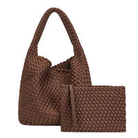 Tas Anyaman Neoprene Tas Jinjing Anyaman Dompet Wanita Tas Selempang Pegangan Atas Tas Tangan Karet Kloroprena dengan Tas Kecil